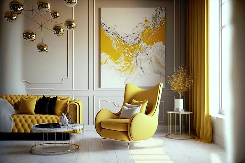 salon décorer avec la couleur jaune